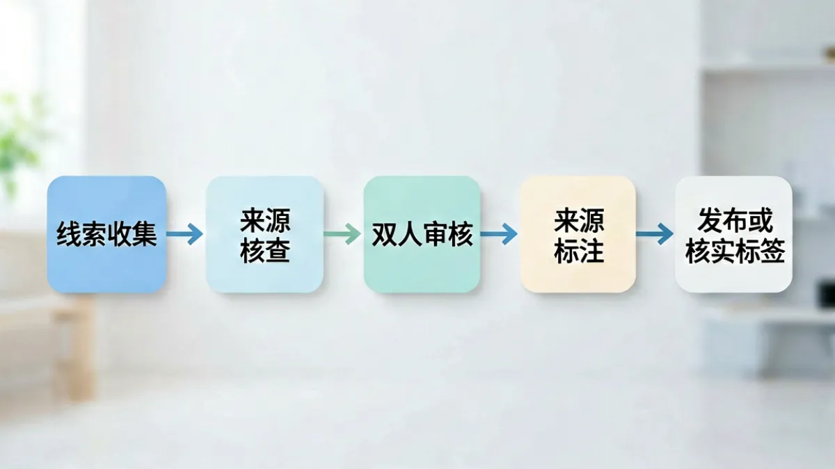 黑料正能量内容审核流程图示，展示从线索收集到双人核查再到发布标注的完整链路