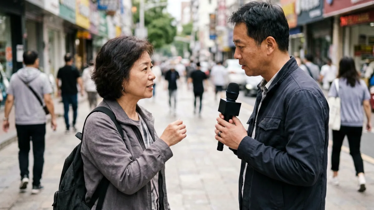 黑料正能量精选视频：调查记者在街头采访普通市民反应的纪录片风格画面